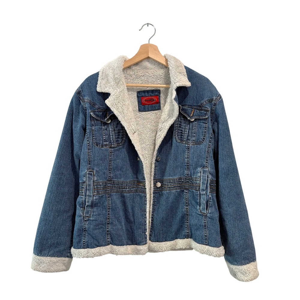Y2K Milly Jeans Blue Denim Faux Shearling Lined Trucker Jacket M